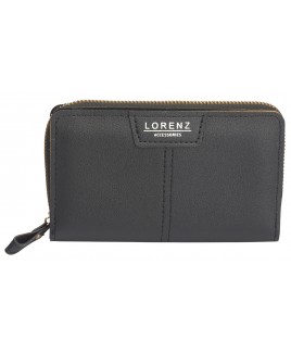 Lorenz Medium Zip Round Purse with Front Wallet Section in Grained PU